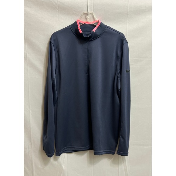 Nike Tops - Nike Dri-FIT Womens Large Quarter Zip Pullover Navy Blue Neon Pink Trim Active